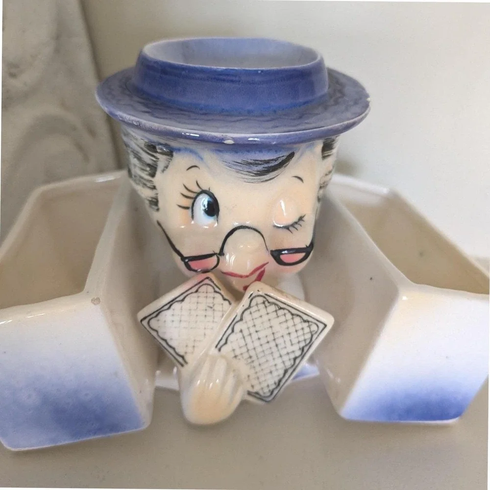 Holt Howard 1959 Winking Granny Playing Card Dice Holder Ceramic Japan Vintage - Picture 7 of 8